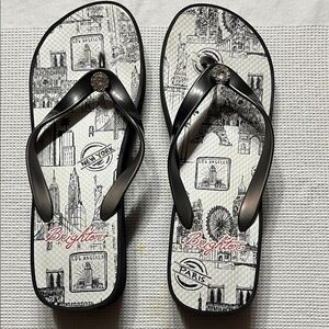 Brighton Cityscape Flip Flops with Black Straps